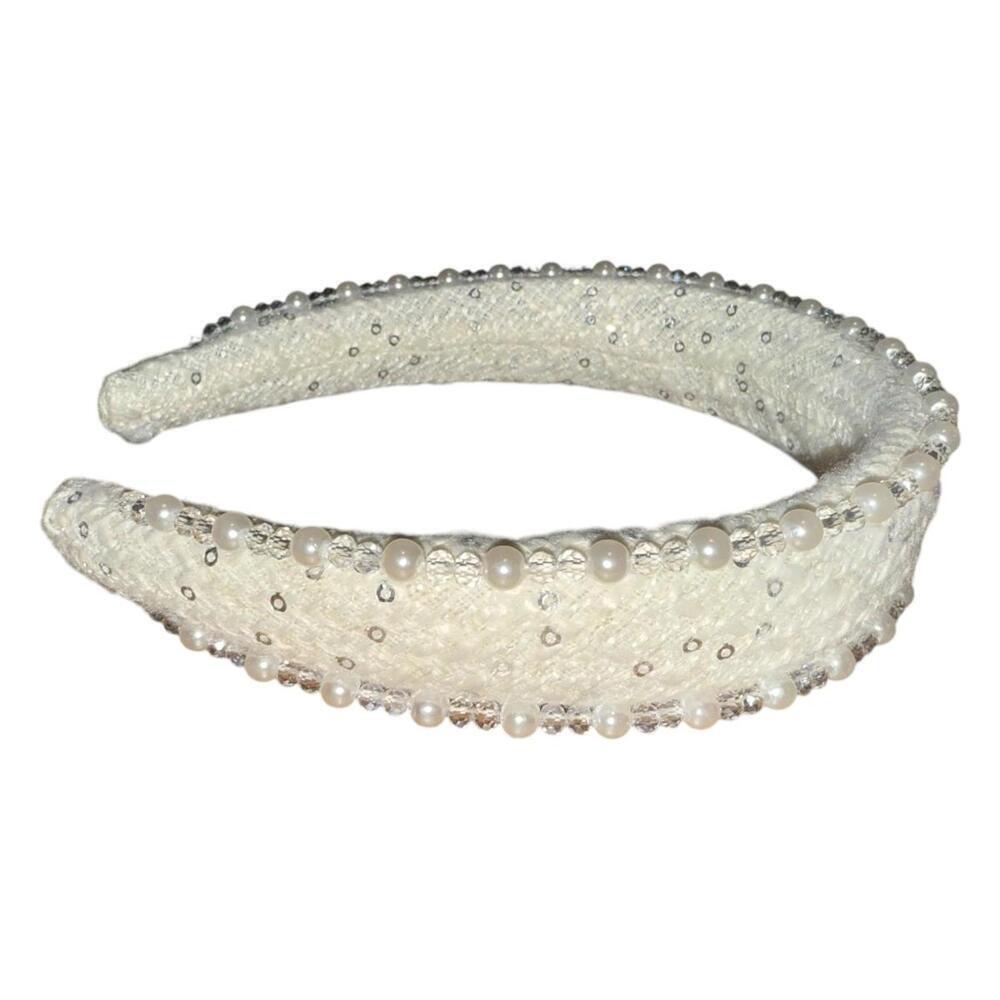 New Designer Inspired White Beaded and Pearl Embellished Headband - Picture 2 of 3
